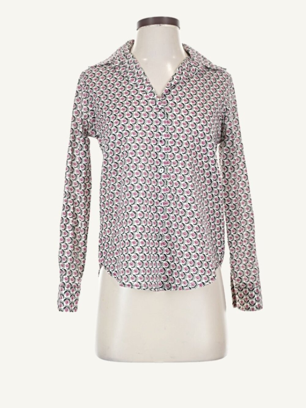Leylie Los Angeles Floral Print Button Down Blouse XS Rayon Long Sleeve - Picture 3 of 7
